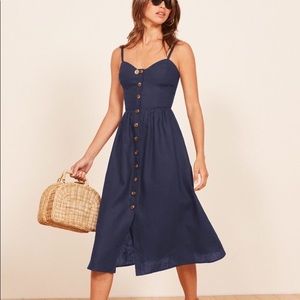 Reformation spaghetti strap dress with buttons